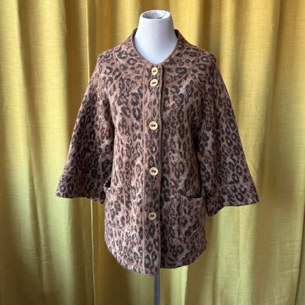 Leopard Print Wool Sweater Jacket - Ruby Rd - image 1
